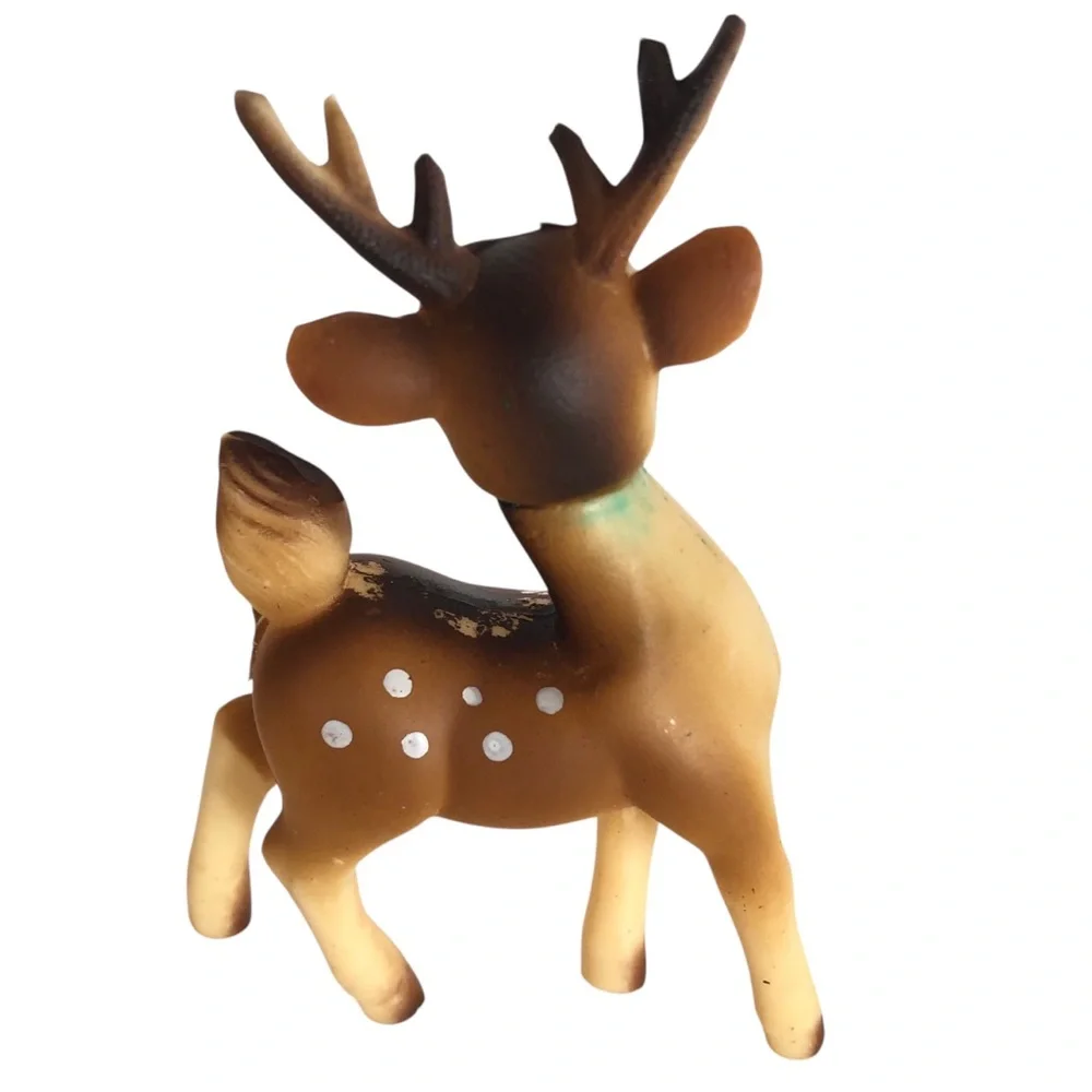 VINTAGE 60s Lot of 3 Rubber Christmas Deer Reindeer Japan MCM Holiday *Flawed*